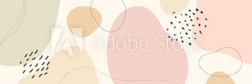 Fototapeta Piękny pastelowy szablon banera społecznościowego z minimalną kompozycją abstrakcyjnych kształtów organicznych w modnym współczesnym stylu kolażu