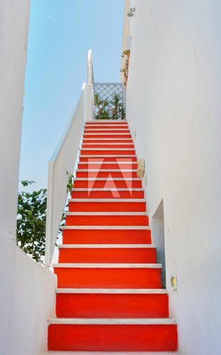 Fototapeta Piękny pusty schody w Santorini