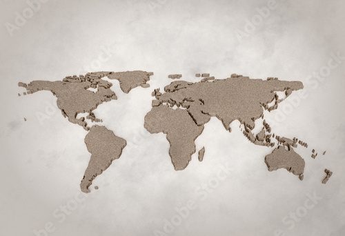 Fototapeta Reliefowa mapa świata w neutralnych barwach