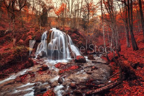 Fototapeta Silver Stream Waterfall (jesień las na Krymie)