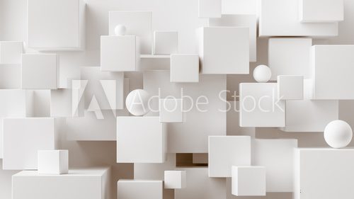 Fototapeta Streszczenie tło geometryczne. Nakładające się białe kwadraty 3d. 3d rendering sześcienny minimalny skład dla szablonu projektu korporacyjnego.