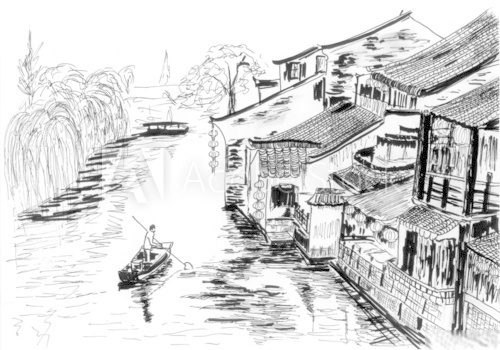 Fototapeta szkic Wioska rzeki wuzhen