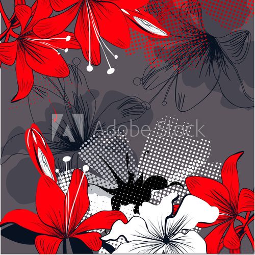 Fototapeta Tło z czerwonymi leluja kwiatami