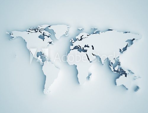 Fototapeta Trójwymiarowa mapa świata na białym tle