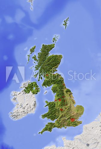 Fototapeta Wielka Brytania. Cieniowana mapa reliefowa w naturalnych kolorach.