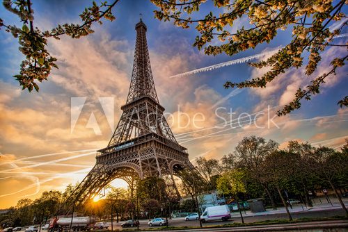 Fototapeta Wieża Eiffla przed wschodem słońca w Paryżu, Francja