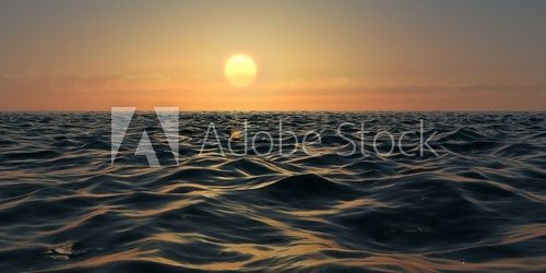 Fototapeta Yellow Sunrise lub Sunset Panorama Over Ocean Waves
