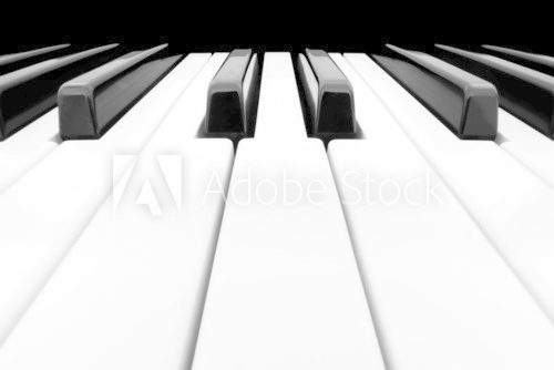 Fototapeta Zbliżenie klawiatury fortepianowej z dużą ilością białej przestrzeni