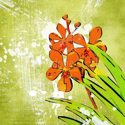 Fototapeta zielone malowane tło z kwiatami