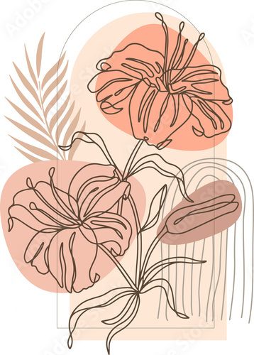 Obraz Abstrakcyjne, minimalistyczne, rysowane ręcznie ilustracje w stylu boho, tło do druku, nowoczesny wzór boho, kwiatowy wzór wektorowy na tapetę, okładkę, tkaninę, wystrój wnętrz, izolowany i edytowalny