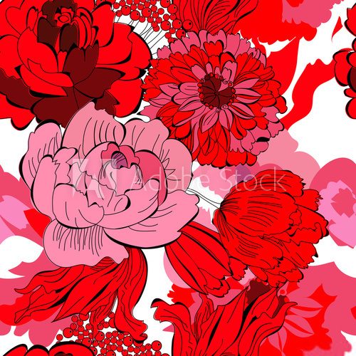 Obraz Bezszwowy wzór z czerwonymi kwiatami