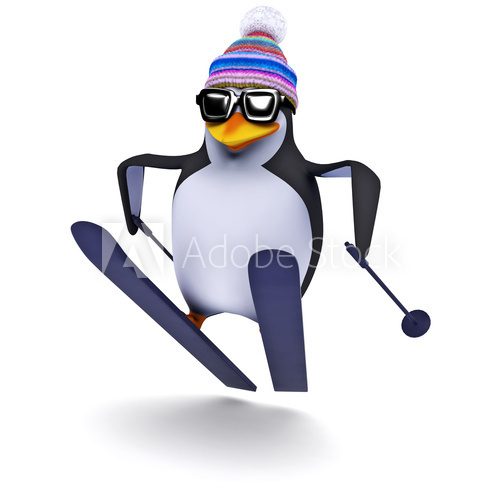 Obraz Sporty zimowe - pingwin na nartach