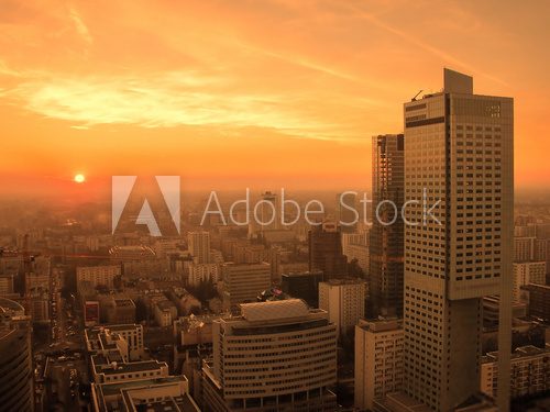 Obraz Zachód słońca nad centrum Warszawy