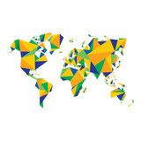 Fototapeta Abstrakcjonistyczna Światowa mapa - ilustracja w kolorze Brazylia flaga.