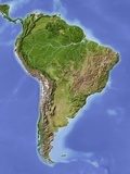 Fototapeta Ameryka Południowa, zacieniowana mapa reliefowa, kolorowa dla roślinności