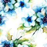 Fototapeta Bezszwowa tapeta z lato błękitnymi kwiatami