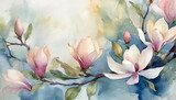 Fototapeta Delikatne kwiaty magnolii w akwareli
