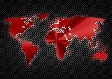 Fototapeta Fajna czerwona metaliczna mapa świata na tle węgla