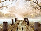 Fototapeta Jesienna sceneria z drewnianym molo na jeziorze