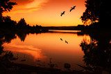 Fototapeta Jezioro sylwetka zachód słońca
