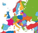 Fototapeta Kolorowa mapa Europy z krajami i stolicami
