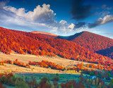 Fototapeta Kolorowy jesień krajobraz w górskiej wiosce