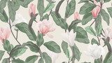Fototapeta Kwiatowy wzór bez szwu, różowe i białe kwiaty magnolii anyżu i liści na jasnobrązowym, pastelowym motywie vintage