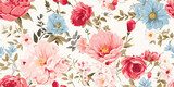 Fototapeta Kwiaty i rośliny. Klasyczny, bezszwowy, kwiatowy wzór w stylu shabby chic. Wektorowa ilustracja kwiatów: piwonia, róża, aster, liście i rośliny na tło, wzór i tapetę.