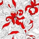 Fototapeta Kwiecista bezszwowa tapeta z czerwonymi kwiatami