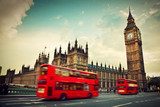 Fototapeta Londyn, Wielka Brytania. Czerwony autobus w ruchu i Big Ben