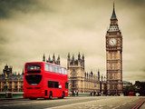 Fototapeta Londyn, Wielka Brytania. Czerwony autobus w ruchu i Big Ben