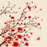 Fototapeta Malarstwo w stylu orientalnym, kwiat śliwy na wiosnę