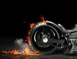 Fototapeta Niestandardowe wypalenie na czarnym motocyklu. Pokój dla tekstu lub copyspace
