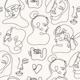 Fototapeta Nowoczesne abstrakcyjne twarze. Współczesne sylwetki kobiet. Ręcznie rysowane zarys modne ilustracja. Linia ciągła, minimalistyczna koncepcja. Kolorowy wektor wzór