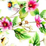 Fototapeta Oryginalna akwarela ilustracja z kwiatami