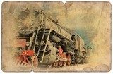 Fototapeta Rocznik militarna pocztówka odizolowywająca, stara lokomotywa
