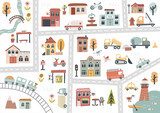 Fototapeta Śliczna mapa miasta. Ręcznie rysowane ilustracji wektorowych dla przedszkola