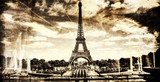 Fototapeta Starzejący się rocznika retro obrazek wycieczka turysyczna Eiffel w PAris