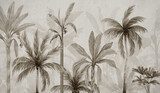 Fototapeta Tapeta z tropikalną palmą w kolorze beżowym