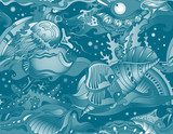 Fototapeta Wektorowy bezszwowy morze wzór z tropikalnymi ryba, gwiazdy