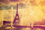 Fototapeta Wieża Eiffla w Paryżu, Fance w stylu retro.