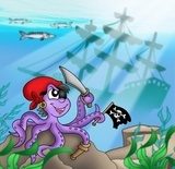 Obraz Pirat ośmiornica blisko statku podwodnego
