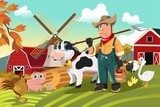 Obraz Rolnik w gospodarstwie ze zwierzętami