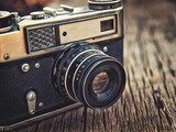 Obraz stary vintage zbliżenie kamery na drewniane tła