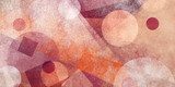 Obraz streszczenie nowoczesne geometryczne tło z różnych tekstur i kształtów, pływające koła kwadraty diamenty i trójkąty w kolorach pomarańczowym białym i bordowym różowym, układ kompozycji artystycznej