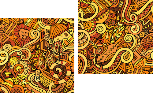 Kreskówka rysowane ręcznie gryzmoły na temat motywu stylu Afryki - Obraz dwuczęściowy, Dyptyk