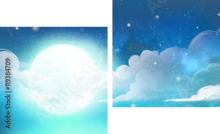 nocne niebo z księżycem i chmurami - Obraz dwuczęściowy, Dyptyk