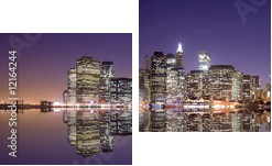 Panoramę Nowego Jorku i refleksji w nocy - Obraz dwuczęściowy, Dyptyk