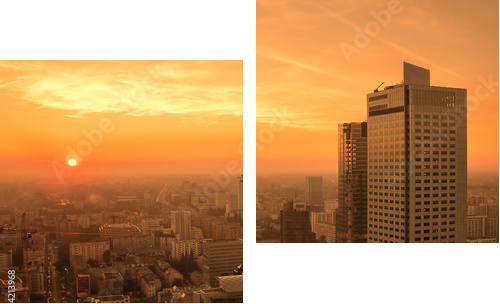 Zachód słońca nad centrum Warszawy - Obraz dwuczęściowy, Dyptyk
