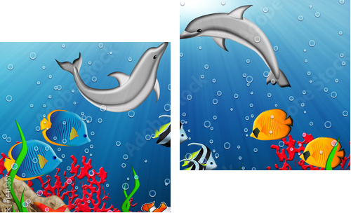 Wesołe delfiny płatające figle - Obraz dwuczęściowy, Dyptyk